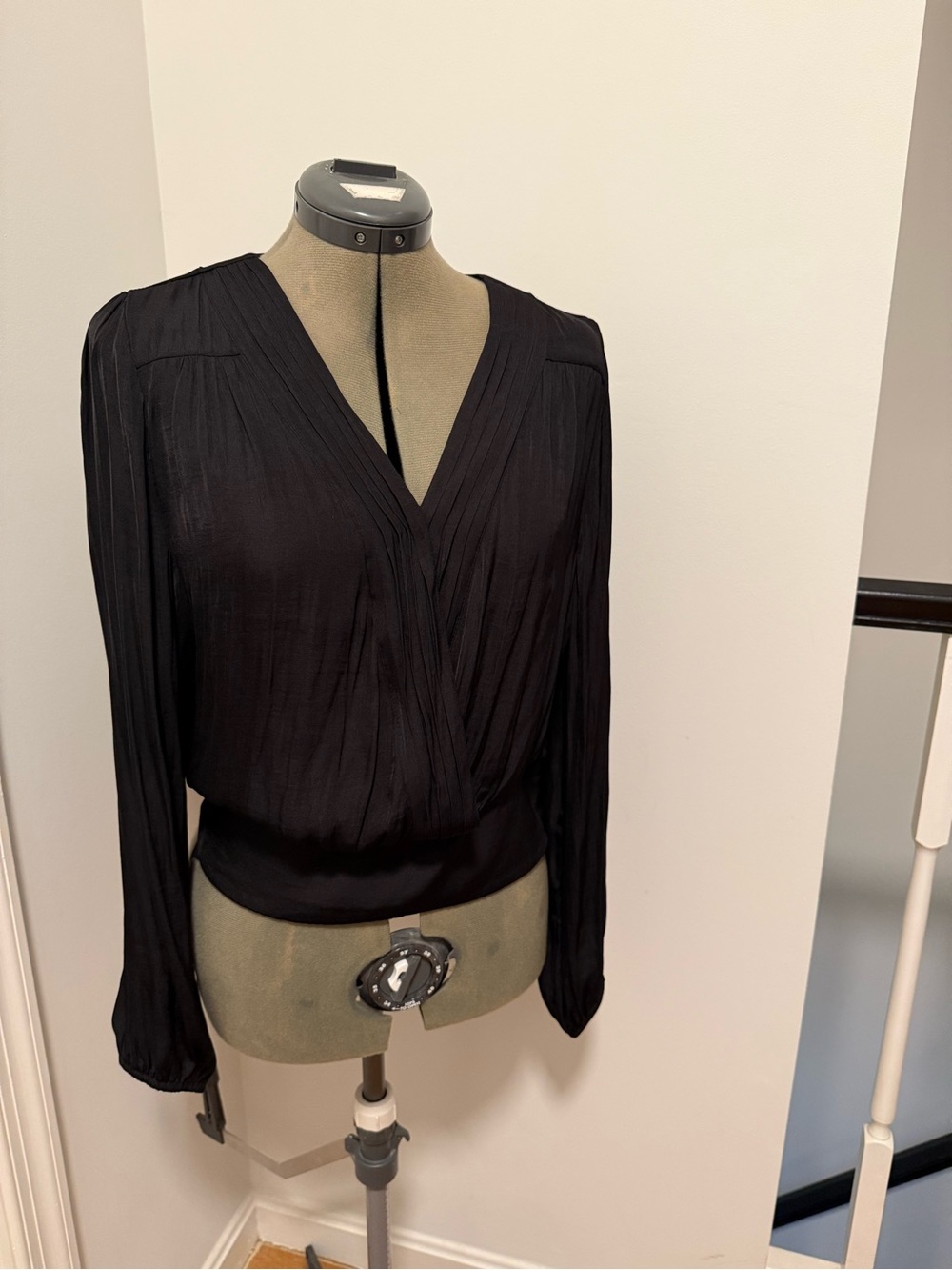 RACHEL Rachel Roy Black Draped V-Neck Wrap Blouse
